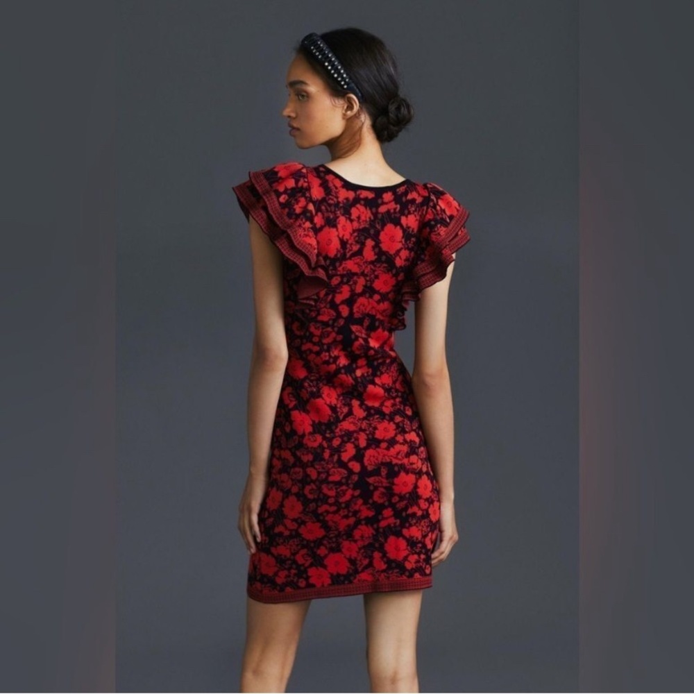 Eva Franco Ruffled Mini Sweater Dress